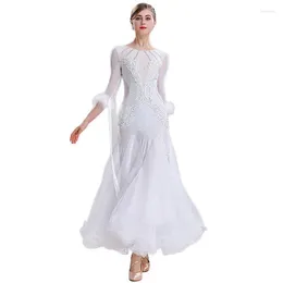 Сценический износ в середине рукава белый и красный танцевальный платье для выступления или соревнования современные платья вальса BD006