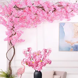 Kwiaty dekoracyjne 7pc Symulacja kwiat sakura różowy kersenbloesem sztuczna gałąź wiśni wijnstok perrzik boom Wedding Arch Garden