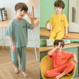 Pyjamas Summer Kid Pajamas Set pojkar flickor Modal solid pyjamas topp och byxor unisex kläder småbarn kläder sömnkläder hemkläder 230310