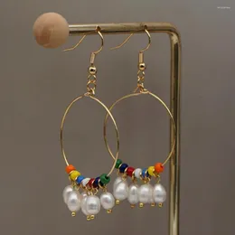 Creolen Go2Boho Boho Schmuck für Frauen Edelstahl Kreis Ohrring echte Perlen Ohrring 2023 bunte Perlen handgemachtes Geschenk