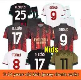 Kids Kit Ac Milans 2023 4th Ibrahimovic Giroud Soccer Jerseys 22 23 Theo Brahim Tonali R.Leao Kessie Saelemaekers Uniform