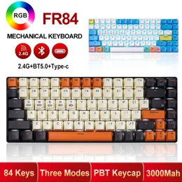 RF84 84 Keys Anpassade mekaniska tangentbord Tre lägen PBT KeyCap Outemu Switch RGB Backlight Wireless Gaming Keyboards 3000mAh