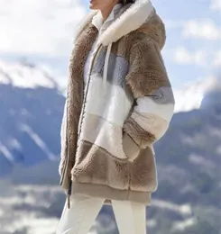 Tasarımcılar kış artı boyutu S5XL kadınlar ceket uzun kılıf peluş peluş sıcak ceket bayanlar kapüşonlu fermuar patchwork açık gündelik kadınlar4996724