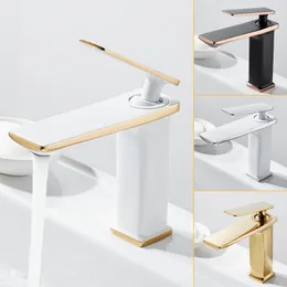 Bathroom Sink Faucets Brass Black Gold Basin Faucet Bathroom Sink Faucets Cold Water Mixer Crane Deck Mounted Single Handle Hole Bath Kitchen Tap 230311