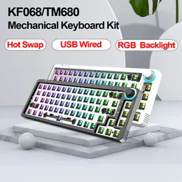 KF068/TM680 HOT SWAP MEKANISK Tangentbordssats USB WIRED RGB 3/5 stift Switchar för Cherry Gateron Kailh Dial Knob Keyboards