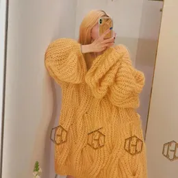 Kadın Sweaters Sonbahar Kış Tembel Stil Gevşek Örgü Sweater Kadın Kore Koreli Sıradan Jumperlar Büyük Boy Katı Külot Kadın Örme Üstler