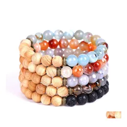 Schmuckeiscrack Achat Natursteinarmband ätherisches Öl Diffusor Holzperlen Armbänder Frauen Mode Wille und Sandstropfen del Dhlju