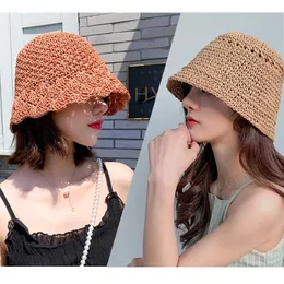 HBP BRIM 2022 Summer Wide Fashion Straw Fisherman Hat Casual Japanese Bell-formade hattar Kvinnor Virka utomhus Foldbar Beh Cap Zomer Gorras P230311