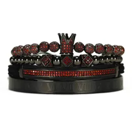 Bracelets porte-bonheur luxe Royal King Crown hommes Bracelet ensemble piles perles en acier inoxydable bracelet romain rouge fantôme CZ balle bracelets pour