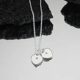 S925 Argento Amore Doppio Cuore Rosa Collana con ciondolo di design per donne Ragazze Girocollo con catena a maglie incrociate Collane adorabili e carine Bel regalo di gioielli