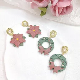 Dangle Earrings Simple Flower Butterfly Shape Drop Christmas Festival Red Green Soft Pottery Women's Fashion