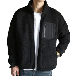 Men's Jackets Fleece Teddy Jacket Men Techwear Warm Boys Jackets Pocket Zipper Cardigan Trendy Stand Collar Coat Spring Autumn Winter 230311