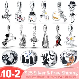 925 Silver Fit Pandora Original Charms Diy 펜던트 여성 팔찌 구슬 할로윈 호박 재미있는 매력