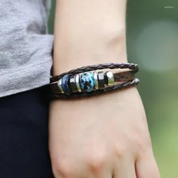 Bracelets de charme Jóias punk Multi-camadas de couro ajustável Men porte de pulseira pequena porte de aço inoxidável de aço azul de contas para casal