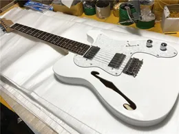 Klasyczny póła pusta body biała gitara chrome tremolo most