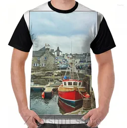 Men's T-skjortor Bowmore Harbour Isle of Islay Graphic T-shirt män toppar tee kvinnor skjorta rolig tryck o-hals kort ärm tshirts