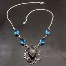 Correntes Hermosa Antique Jóias Botswanaagate Bluetopaz Color Silver Women Women Chain Pingente Colar 18 polegadas NY1290