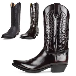Stiefel Herren Western Cowboystiefel Winter Lederschuhe bestickt hohe Stiefel Paar Schuhe leicht bequem Übergröße 35-48 230311