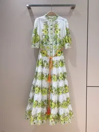 Avustralyalı Tasarımcı Elbise Yeşil Çiçek Baskı Fener Kılıflı Midi Elbise