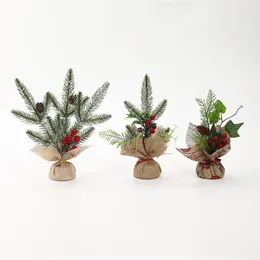 Factory Mini Christmas Tree Table Decorations 8" Small Artificial Trees with Red Berries Pine Cone Greenery Tabletop Centerpiece RRA