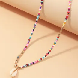 Pendant Necklaces Bohe Colorful Bead Shell Charm Necklace 2023 Trend Bohemian Scallop Sweater For Women Men Girls Teens Jewelry