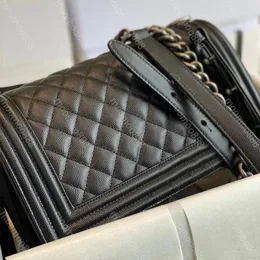 10A Mirror Quality Designer Boy Flap Quilted Bag Medium 25cm Womens Lambskin Caviar Luxury Handbag Real Leather Purse Crossbody Shoulder Chain Black Bag With Box
