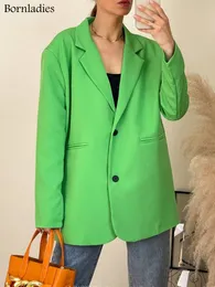 Женские костюмы Blazers Boraladies Женщины шикарные огромные зеленые пиджаки Spring Single Button