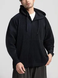Men's Hoodies Sweatshirts MI TEMPIO Pleated Hooded Sweatshirt Men s Solid Pullovers for Men Long Sleeve In Harajuku Streetwear 230311
