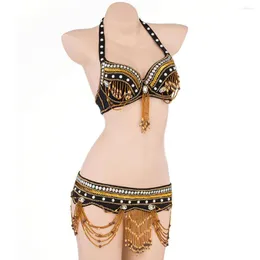 Sahne Giyim Kadınlar Kabile Göbek Dansı 2023 Oryantal Boncuklu Sütyen ve Kemer Bellydance Suit 2pcs Kostüm