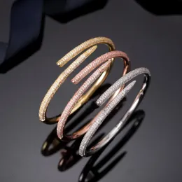 Bracciale per unghie classico alla moda, bracciale per unghie da donna e da uomo con strass, bracciale placcato in oro 18 carati, gioielli per coppie, regali senza scatole