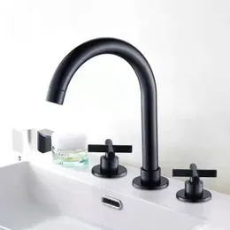 Banyo lavabo muslukları siyah havza muslukları pirinç cilalı krom güverte monte banyo lavabo musluklar 3 delik çift sap ve soğuk su musluk 230311