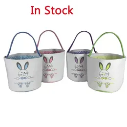 Wholesale Easter Rabbit Basket Festive Bunny Bag Rabbits Paw Printed Canvas Tote Bag Egg Candies Bucket Kids Party Gift RRA