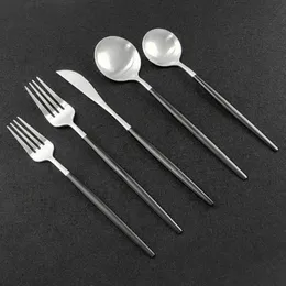 Dinnerware Sets 30Pcs Black Silver Cutlery Set Knife Fork Spoon Stainless Steel Tableware Kitchen Flatware Silverware