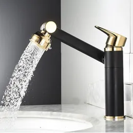 Bathroom Sink Faucets Faucet Bathroom Basin Tap Sink Mixer Black Golden Single Handle Washbasin Rotary Water Saving And Cold Stainless Steel Showe 230311