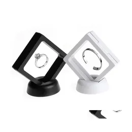 Favor Holders Black White Plastic Suspendered Floating Display Case Earring Coin Gems Ring smycken lagringsstativ Holder Box Drop Deliv Dhiuv