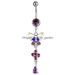 Navel Bell Button Rings D0004 Purple Color Bowknot Belly Ring 11Mm Longth With 8/5 Mm Balls Body Piercing Jewelry Drop Deli Dhgarden Dhwzt