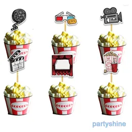 Festival Malzemeleri 6pcs Film Gecesi Cupcake Toppers Dekorasyon Glitter Cake Tema Doğum Günü Partisi Duş
