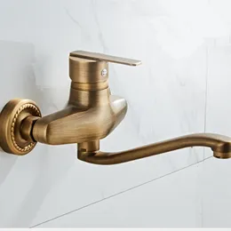 Bathroom Sink Faucets Basin Faucet Bathroom Antique Brass Sink Faucets Wall Mounted Water Taps Single Handle 360 Swivel Spout Mixer Sink Tap Cold 230311