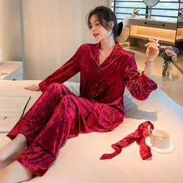 Zestaw snu na guziki dla kobiet w dół snu żeńska piżama garnitur Velor Nightwear Casual Spring Pajama polej femme lapel zużycie salonu