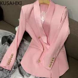 Damenanzüge Blazer KUSAHIKI Herbst Gürtel Schlanke Taille Frauen Blazer Koreanische Zweireiher Langarm Revers Anzug Jacke Mode Elegant Mantel 230311