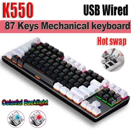 K550 USB Wired Mechanical Tangentboard 87 Keys Colorful Backlight Hot Swap 75% Gaming Mechanical Keyboards for Gamer Laptop Desktop