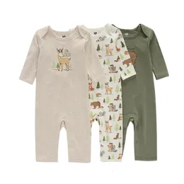 Rompers 3Pcs/lot born Fall Romper Long-Sleeved Baby Jumpsuits for 0-24 Months Boy Girl Cartoon Print Toddler Onsies Cute Clothes 230311