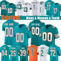 Tyreek Hill Tua Tagovailoa Jaylen Waddle Jersey de fútbol personalizado Bradley Chubb Dan Marino Jevon Hollands Mike Gesicki Jaelan Phillips Skylar Thompson Xavien Howard