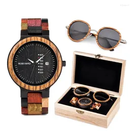 손목 시계 Bobo Bird Wooden Sunglasses 남자 시계 슈트 프리티브 선물 선물 나무 쿼츠 손목 시계 수컷 relojes para hombre