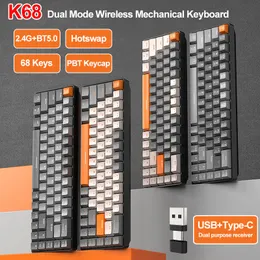 K68 Mini Gaming Механическая клавиатура 68 Keys Hotswap 2.4G/BT5.0 Беспроводная игровая клавиатура PBT Клавицы 60% 65% эргономики клавиатуры