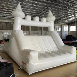 White Bounce House Modern Luxury Inflatable Bouncy Castle Slide com escalada parede lua de lua de salto para o casamento incluído soprador 002