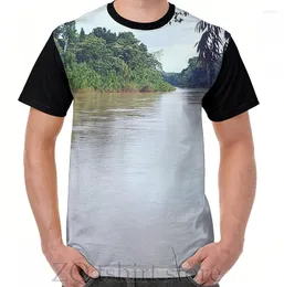 رجال القمصان الأمازون نهر الرسومات تي شيرت رجال قمم تي شيرت قميصات مضحكة طباعة o- رقص الأكمام قصيرة الأكمام