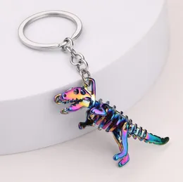 Alloy Rainbow Plating Skull Dinosaur Keychain Halloween Färgglad liten present Keyring