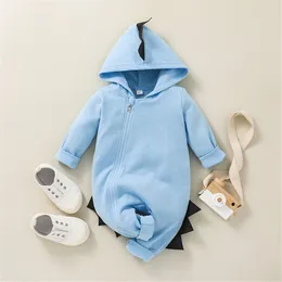 Rompers ZAFILLE 100% Cotton born Baby Clothes Solid Hooded Zipper Jumpsuit Rompers Toddler born Boy Girl Cartoon Dinosaur Costume 230311