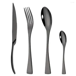 Geschirr-Sets, schwarz, 24-teilig, 18/10 Edelstahl, Besteck-Set, Geschirr, Western-Steak, Messer, Gabel, Löffel, Teelöffel